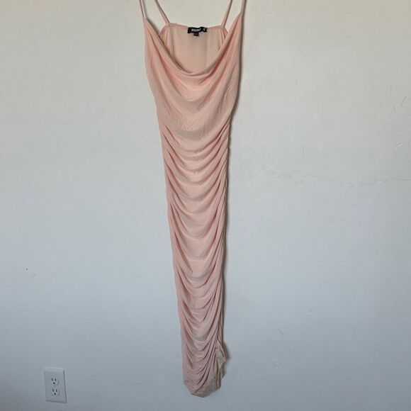 Missguided Pink Lace Hem Cowl Neck Ruched Bodycon Midi Dress Size 6 NWT - Picture 1 of 8